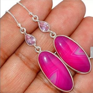 PINK BOTSWANA AGATE & KUNZITE 925 STERLING SILVER EARRINGS